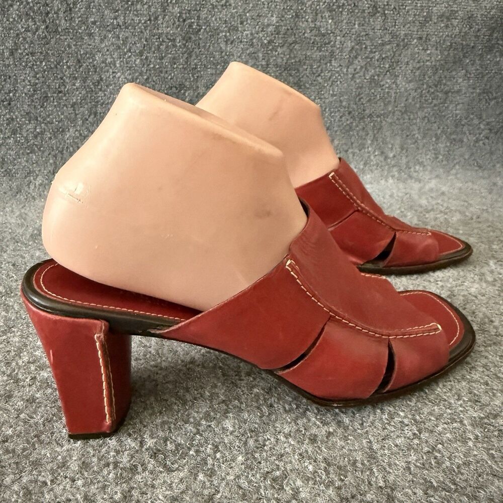 Y2K COLE HAAN Naomy Leather Chunky Block Heel Mules Slide Sandals Open Toe 10 B